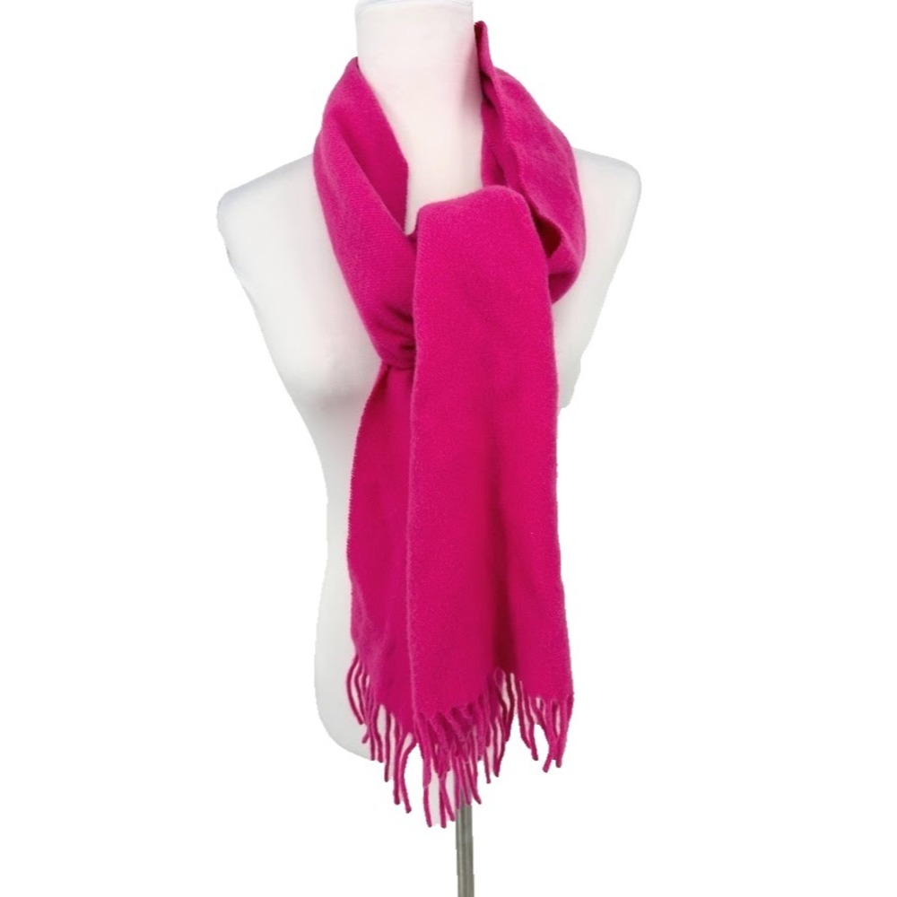 Vintage Made in Italy for Ladybug 100% Lambswool Pure Wool Pink Fringe Scarf 68"